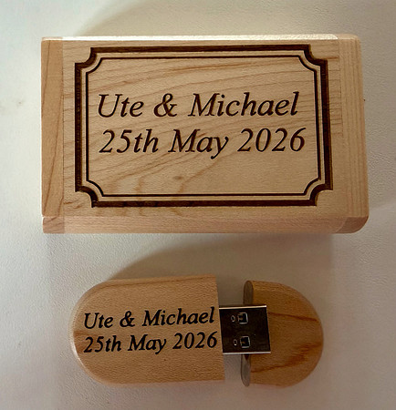 USB presentation box & Engraved USB stick - Font and designed is chosen by couple.